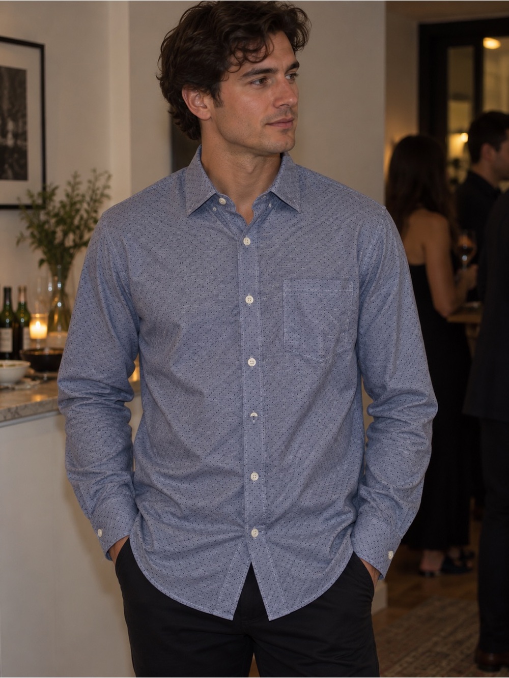 Banana Republic Men's Blue Microdot Button-Down Shirt